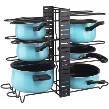 Organizador de Sartenes y Ollas Silvano, soporte multifuncional con 8 separadores ajustables, ideal para organizar cajones y almacenar cacerolas, sartenes, tapas y cazos