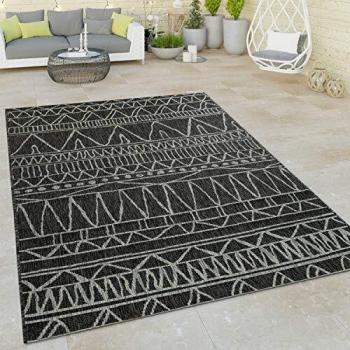 Alfombra Exterior Balcón Abstract Etnica - Alfombra de tejido plano moderna, motivo étnico diseño zigzag negro, dimensiones 160x220 cm