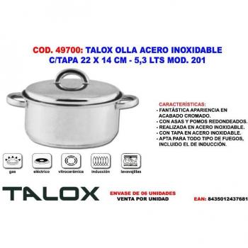 Talox Olla de Acero Inoxidable con Tapa Reforzada para Inducción - Disponible en Varios Tamaños