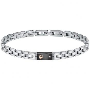 Pulsera de Acero para Hombre Maserati, Colección JEWELS, con diamantes, color negro y PVD oro rosa - JM221ATY05