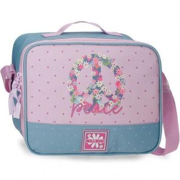 Bolsa Isotérmica Porta Alimentos Bandolera Roll Road Peace Azul/Rosa 11x25x21 cm