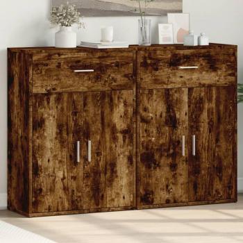 Aparador de madera multicapa roble ahumado 2 piezas 60x30x84 cm