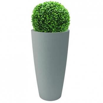 Jarrón alto estilo Nicoli 38x85 cm con boj artificial gris, apto para interior y exterior