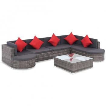 8-Piece Grey Poly Rattan Garden Lounge Set with Cushions