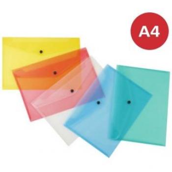 Carpeta dossier de plástico con cierre botón broche, transparente Din A4