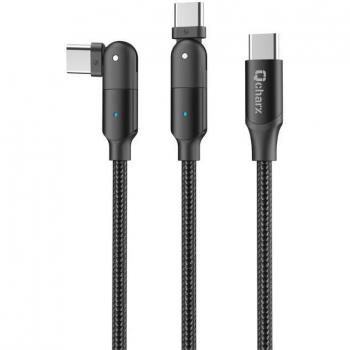 Qcharx Melbourne - Cable tipo C a tipo C 3A - 1.2m - Aleación de aluminio negro cabezal rotatorio