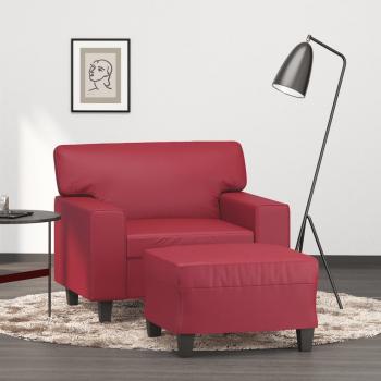 Sillón con reposapiés en cuero sintético rojo tinto 60 cm