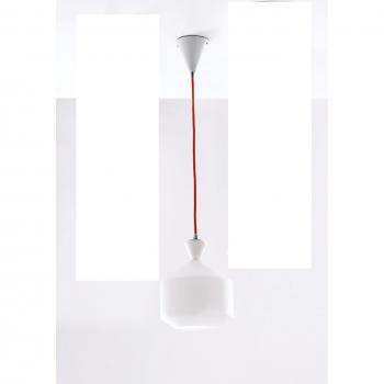 Lámpara colgante moderna Sugar de vidrio opalino blanco con cable textil rojo, E27, 120 cm
