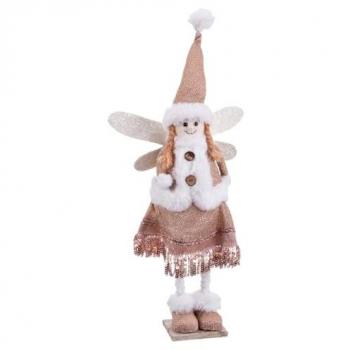 Muñeco de Navidad ángel de tela y polyfoam blanco y marrón de 47 cm