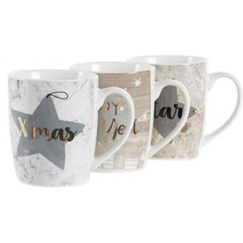 Pack de 4 Tazas Navideñas de Porcelana - Resistente a Microondas y Lavavajillas - Ideal para Café y Leche - Capacidad 350ml