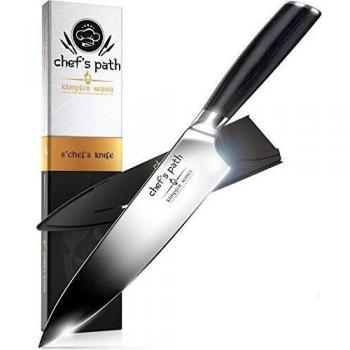 Chef’s Path Cuchillos de Cocina, Cuchillo de Chef Profesional de 20 cm - Acero Inoxidable Alemán con Alto Conteni-do en Carbono - Incluye Funda y Caja - Cuchillo de Cocina Profesional Ultraafilado