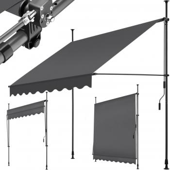 Toldo plegable para balcón con manivela, ajustable en altura - Estructura de acero con revestimiento en polvo y cilindro de aluminio ligero, barras telescópicas con pies roscados para un montaje rápido y sencillo,