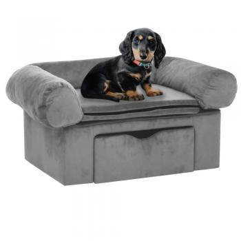 Sofá para perros con cajón de felpa gris 75x50x38 cm