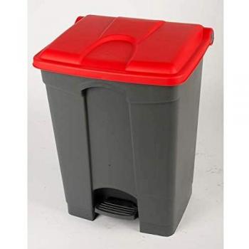 Cesto de Basura Pedal 70L Color Gris con Tapa Roja, Dimensiones 505 x 675 x 415 mm