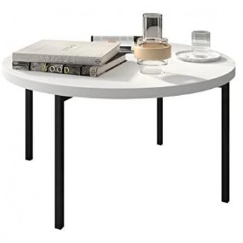 Mesa de café redonda Providence 178, aglomerado laminado blanco y negro, diámetro 80cm, altura 45cm