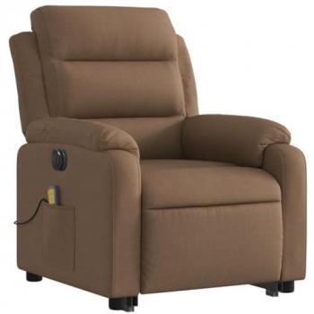 Sillón de masaje eléctrico reclinable elevable tela marrón