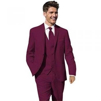 MYS Hombre Justo lo novio boda Smoking Traje pantalón Chaleco corbata Set Borgoña granate Adaptado
