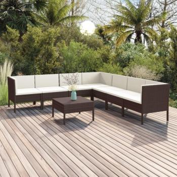 8-Piece Brown Poly Rattan Garden Lounge Set with Cushions