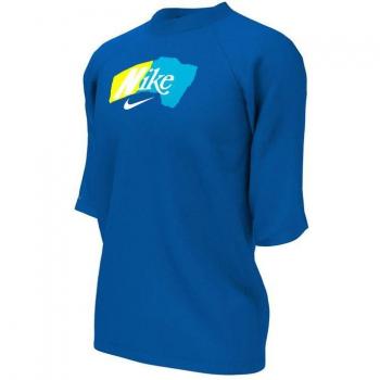 Camiseta Nike Swim Hydroguard Manga Corta Infantil Azul Marino Amarillo - L