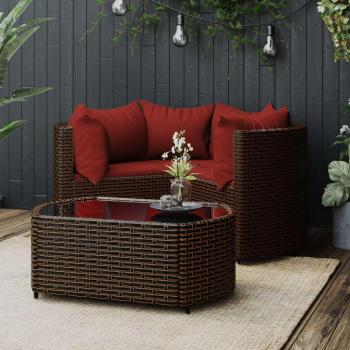 4 Piece Brown Poly Rattan Garden Lounge Set with Cushions