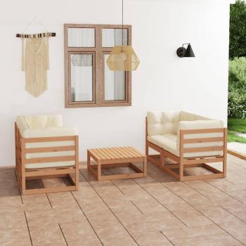Set de Sofás de Jardín 5 Piezas con Cojines de Madera Maciza de Pino