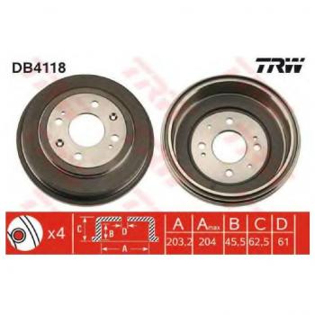 Tambor de freno TRW DB4118, 1 pieza, compatible con vehículos específicos, fabricado en materiales de alta calidad para un rendimiento óptimo y durabilidad