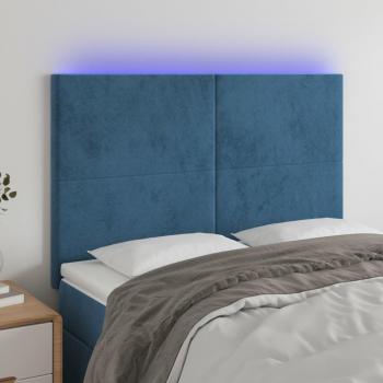 Cabecero LED terciopelo azul oscuro 144x5x111/128 cm con luces LED