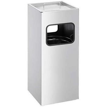 Cesto de Basura Metálico Cuadrado con Cenicero Integrado - Capacidad 17L - Color Plata