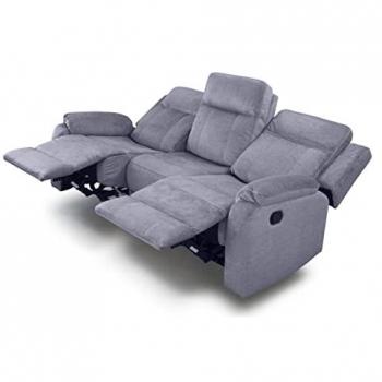 Sofá Relax 3 Plazas Reimon con Mecanismo de Apertura por Palanca, Sofá Reclinable en 2 Extremos y 1 Fijo Central, Color Gris
