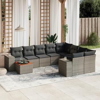 10-Piece Grey Poly Rattan Garden Sofa Set with Cushions