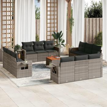 Set de sofás de jardín con cojines 13 piezas ratán sintético gris