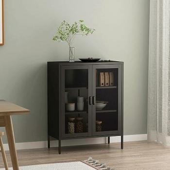Aparador Falköping de acero con 2 puertas de malla metálica fina, 102 x 80 x 40 cm - Negro