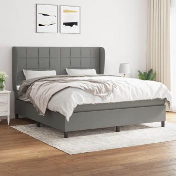 Cama box spring de muelles con colchón gris oscuro 180x200 cm tela