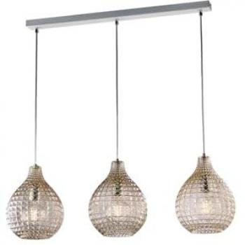 Lámpara de suspensión moderna de 3 luces con diseño en diamante, estructura de hierro blanco y difusores de vidrio ámbar