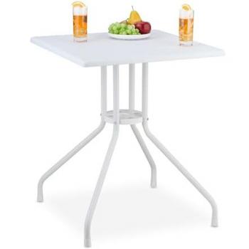 Mesa Jardín Cuadrada Efecto Ratán Blancas 75x61x61 cm, Plástico y Acero, Mesita Exterior y de Balcón