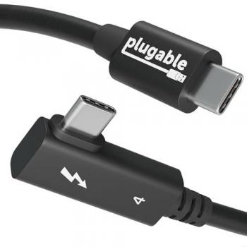 Plugable 2.6' Thunderbolt 4 Cable with Right-Angle Connector, 240W EPR Charging, USB 4.0 Compatible