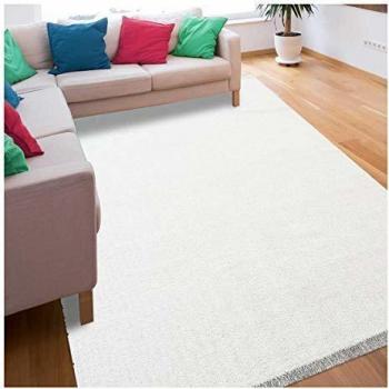 Alfombra Kilim Moderna Tejida a Mano de Lana Blanca 110x160 cm