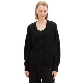 Cárdigan de mujer Tom Tailor Denim con cuello V, negro profundo, XS, con estructura de punto y botones