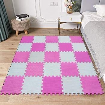 MSHEN 25 Piezas Alfombra Puzzle Bebe con Certificado CE y certificación EVA | Puzzle Suelo Bebe | Puede ser Lavado Goma eva,Tamaño 2.01cuadrado, blanco-rosa-ACg25