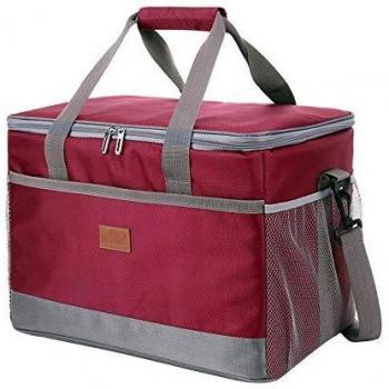 Delgeo 35L Bolsa Isotermica de Almuerzo Nevera Portatil para Alimentos Frutas,Porta de Comida con Forro Plástico Aislamiento Térmico,Genial para Playa,Picnic,Camping,Barbacoa -Rojo