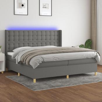 Colchón de cama suave con tela LED gris oscuro 200x200 cm y cama box spring colchón con luces LED en tela gris claro 200x200 cm