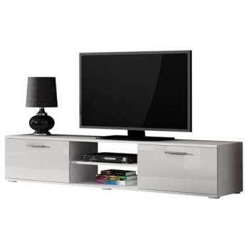 Mueble TV Charlotte E101, Blanco Brillante, 180x37x43cm, 2 Puertas