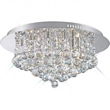 Plafón de diseño Dahlia Cromo Pulido 6 bombillas 21cm, techo a ras, redondo de 450 mm, cromo pulido G9 de 6 luces, cristal