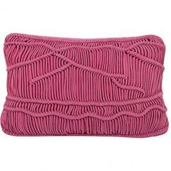 Cojín Decorativo Rosa de Algodón Macramé 30 x 50 cm con Cuerda Estilo Boho Retro