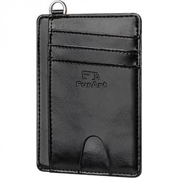 FurArt Cartera minimalista delgada, bolsillo frontal, bloqueo RFID, soporte para tarjetas de crédito con desmontaje en forma de D - - S