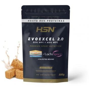 Proteína de Suero Aislada y Concentrada HSN Evoexcel 2.0 - Sabor Turrón 500 g | 17 Tomas | Con DigeZyme®, LactoSpore® y Calostro | No