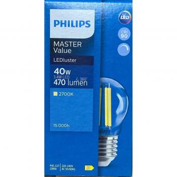 Philips Master Value Dimmable LED Filament Bulb E27 3.4W (40W Equivalent) Clear Very Warm White 927