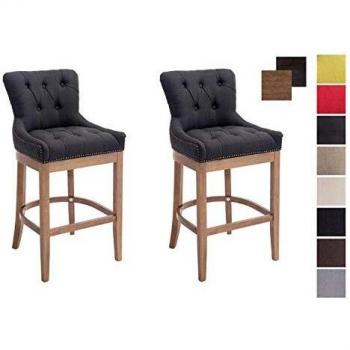 Set de 2 Taburetes Lakewood con Tapizado en Tela Gris Oscuro y Estructura de Madera de Caucho Color Antiguo Claro