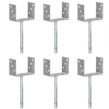Estacas para Valla 6 Piezas Plata 14x6x30cm Acero Galvanizado