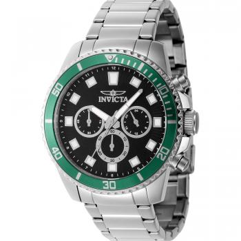 Invicta Pro Diver 46051 Men's Watch - Silver Grey Stainless Steel Bracelet, Black Brass Dial